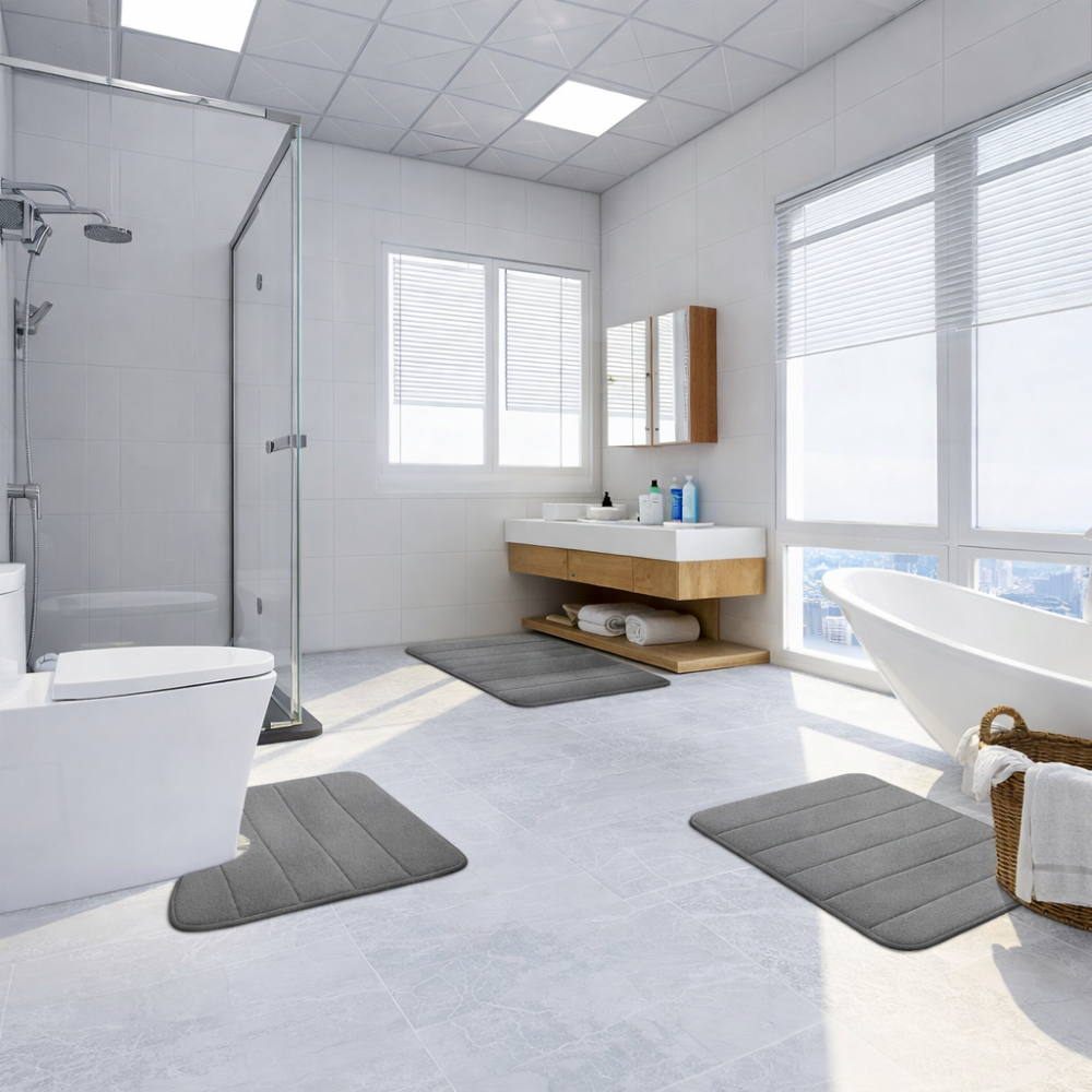 Covorase de Baie, 80x50 cm / 50x40 cm, Gri, Antiderapant, Absorbant, Set 2 bucati [3]