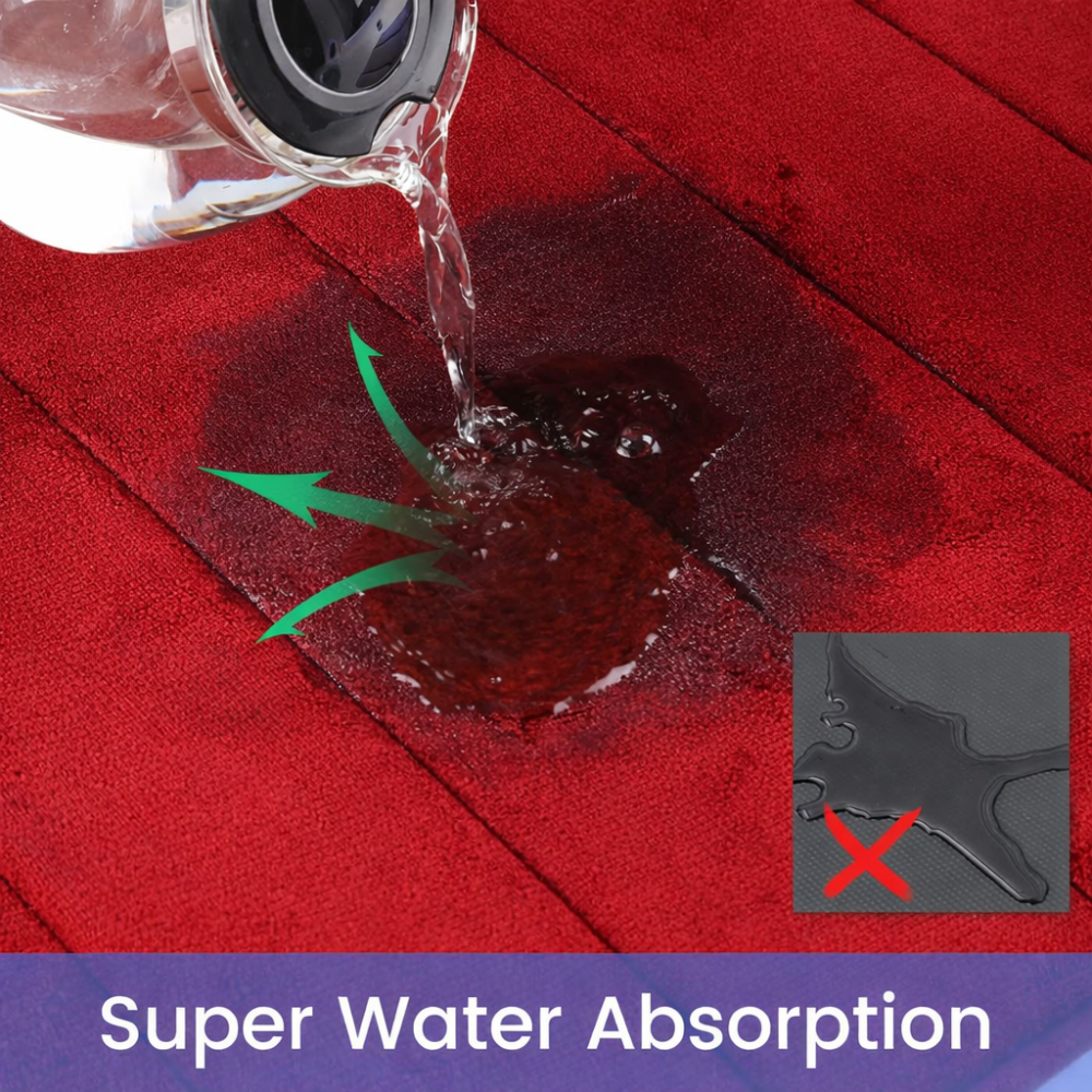 Covorase de Baie, 80x50 cm / 50x40 cm, Rosu, Antiderapant, Absorbant, Set 2 bucati [3]