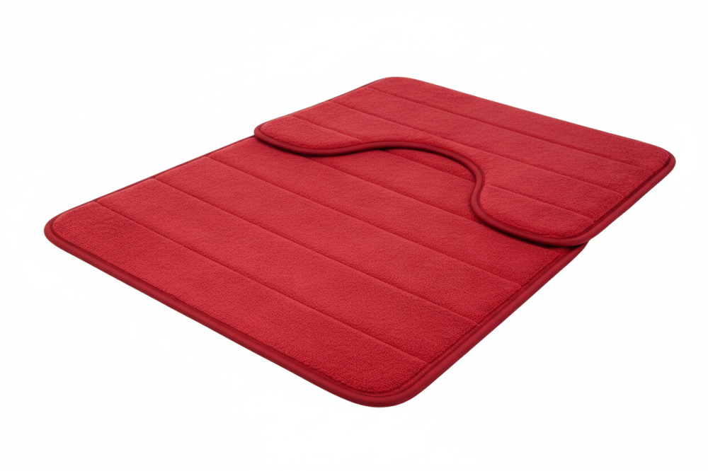 Covorase de Baie, 80x50 cm / 50x40 cm, Rosu, Antiderapant, Absorbant, Set 2 bucati [2]