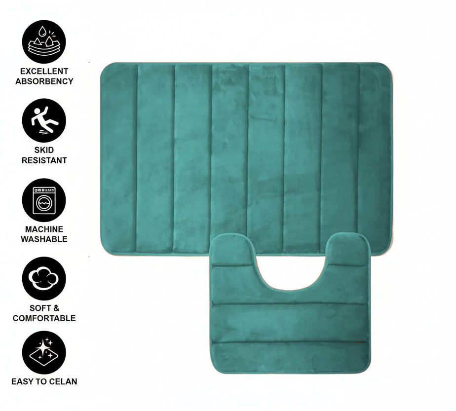 Covorase de Baie, 80x50 cm / 50x40 cm, Verde, Antiderapant, Absorbant, Set 2 bucati [2]