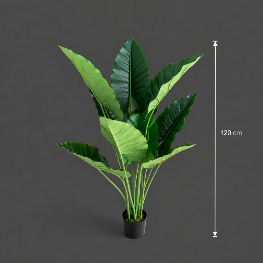 Decoratiune Alocasia, 10 frunze, Plastic, 120 cm, Verde [4]