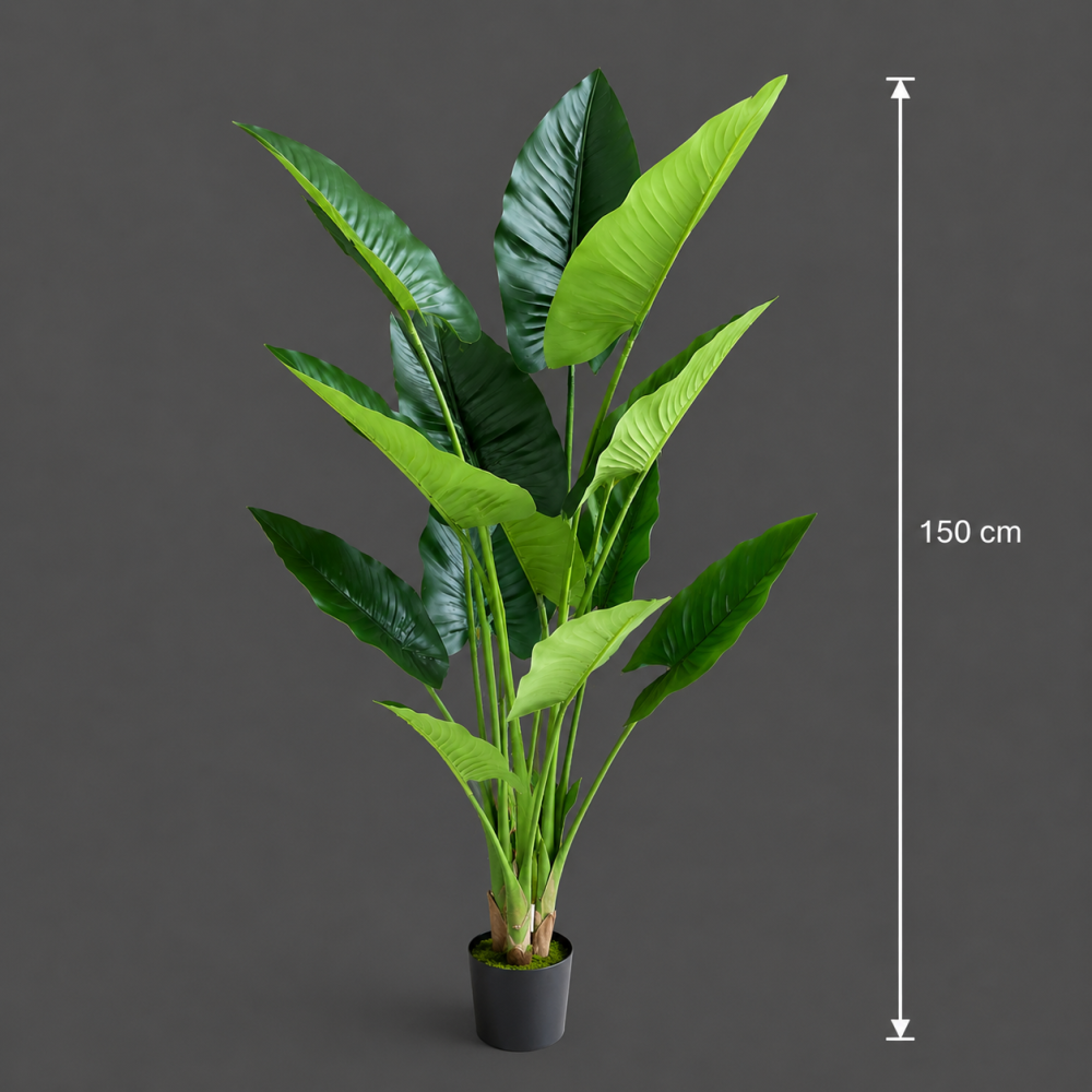 Decoratiune Alocasia, 12 frunze, Plastic, 150 cm, Verde [4]