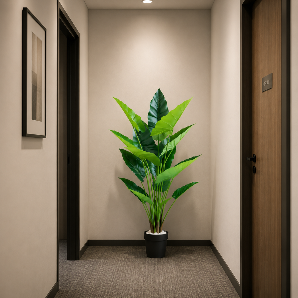 Decoratiune Alocasia, 12 frunze, Plastic, 150 cm, Verde [2]