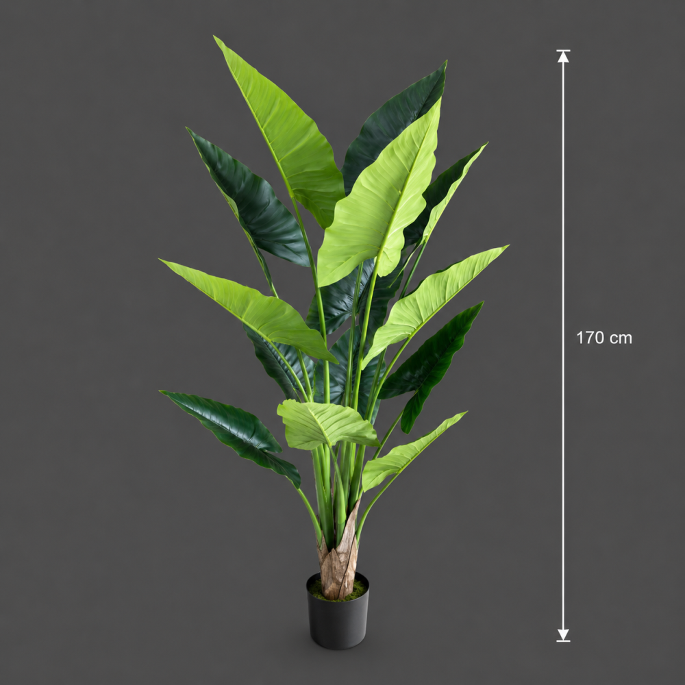 Decoratiune Alocasia, 14 frunze, Plastic, 170 cm, Verde [4]
