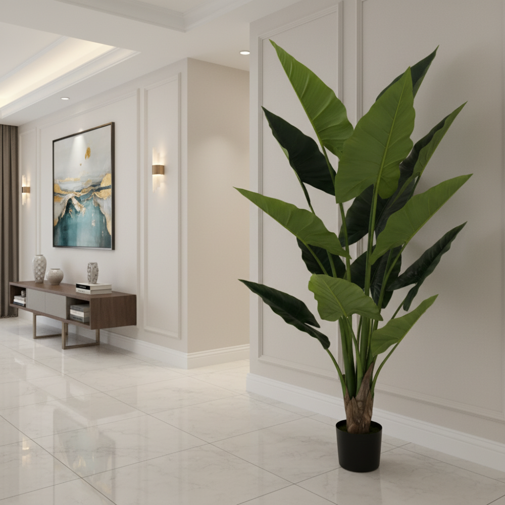Decoratiune Alocasia, 14 frunze, Plastic, 170 cm, Verde [2]