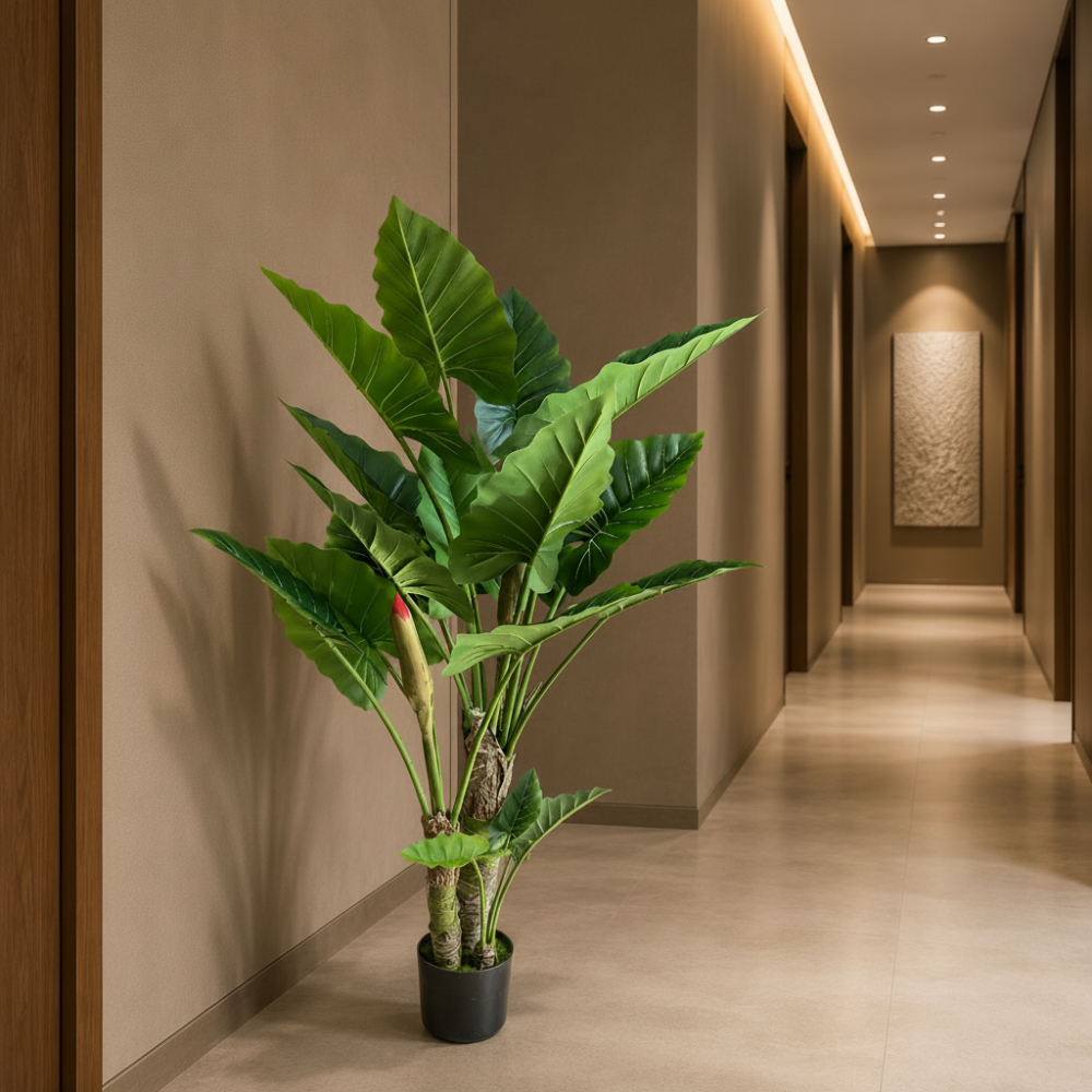 Decoratiune Alocasia, 3 tulpini, Plastic, 160 cm, Verde [3]