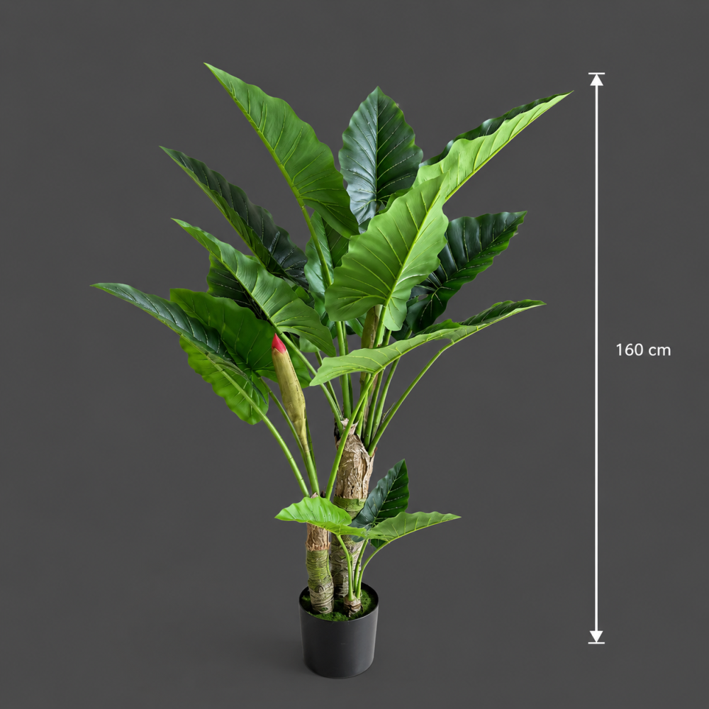Decoratiune Alocasia, 3 tulpini, Plastic, 160 cm, Verde [4]