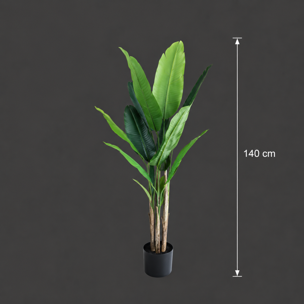 Decoratiune Bananier, 140 cm, 3 tulpini, 11 frunze, Verde [4]