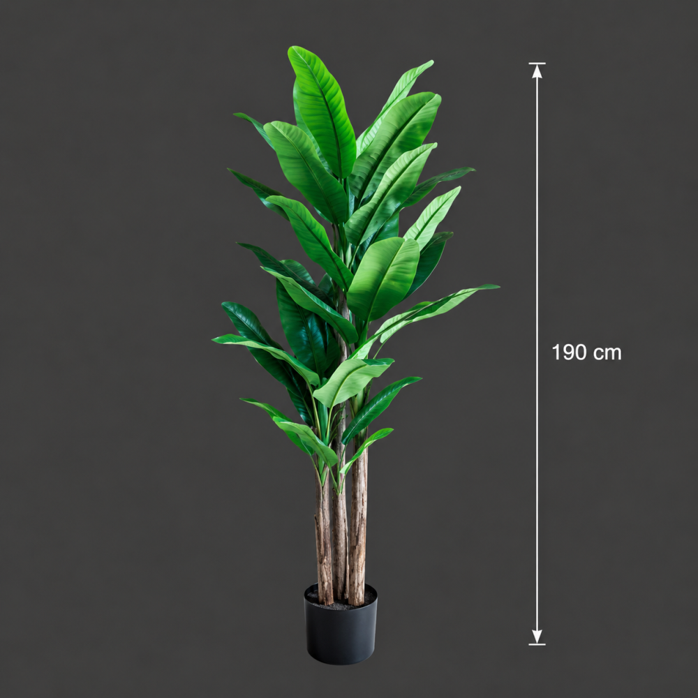 Decoratiune Bananier, 190 cm, 3 tulpini, 27 frunze, Verde [4]