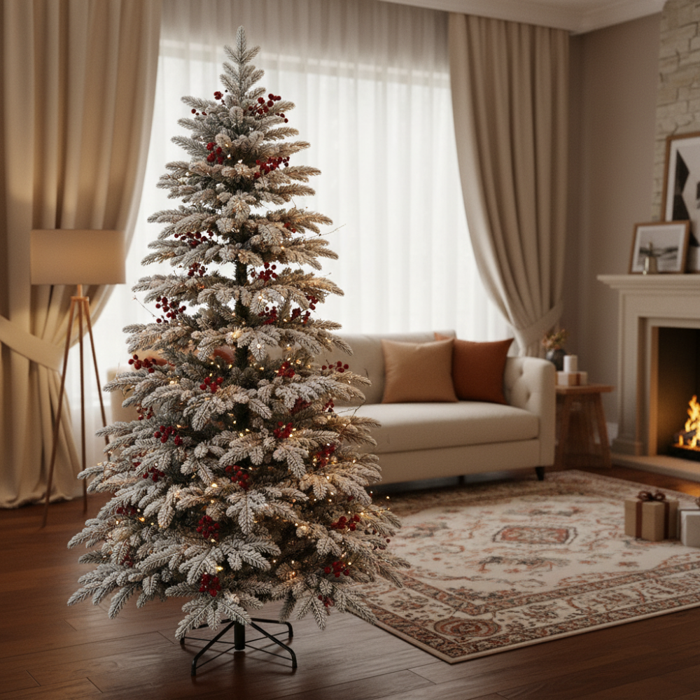 Decoratiune Brad Artificial CRAN, 150 cm, 320 varfuri, Plastic, Verde si Alb [3]