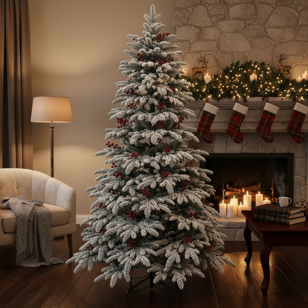 Decoratiune Brad Artificial CRAN, 180 cm, 505 varfuri, Plastic, Verde si Alb [2]