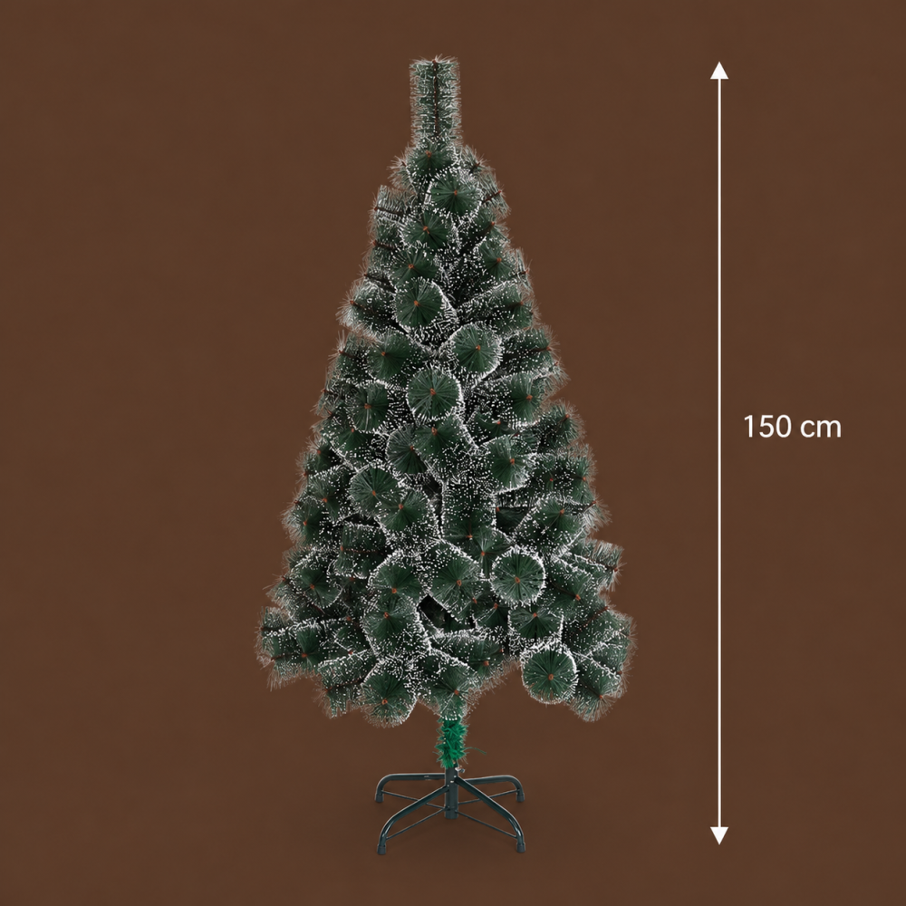 Decoratiune Brad Artificial MANIITSOQ, 150 cm, 130 varfuri, Suport Metalic, Plastic, Ace Verzi cu Varfuri Albe [4]