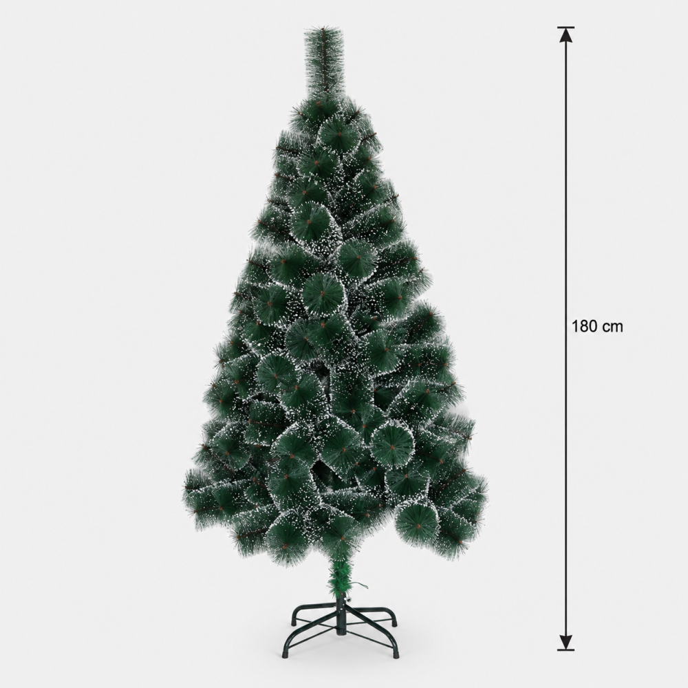 Decoratiune Brad Artificial MANIITSOQ, 180 cm, 220 varfuri, Suport Metalic, Plastic, Ace Verzi cu Varfuri Albe [4]