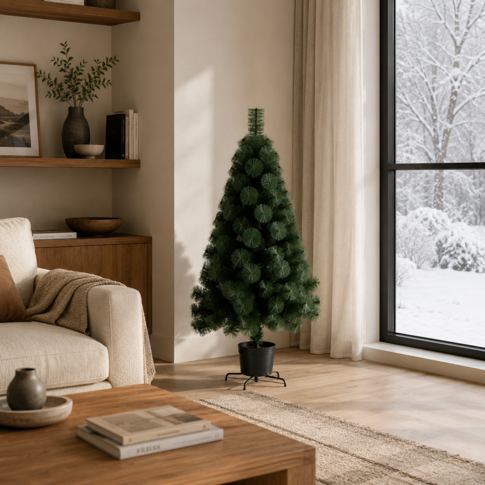 Decoratiune Brad Artificial MANIITSOQ, 180 cm, 220 varfuri, Suport Metalic, Plastic, Verde [2]