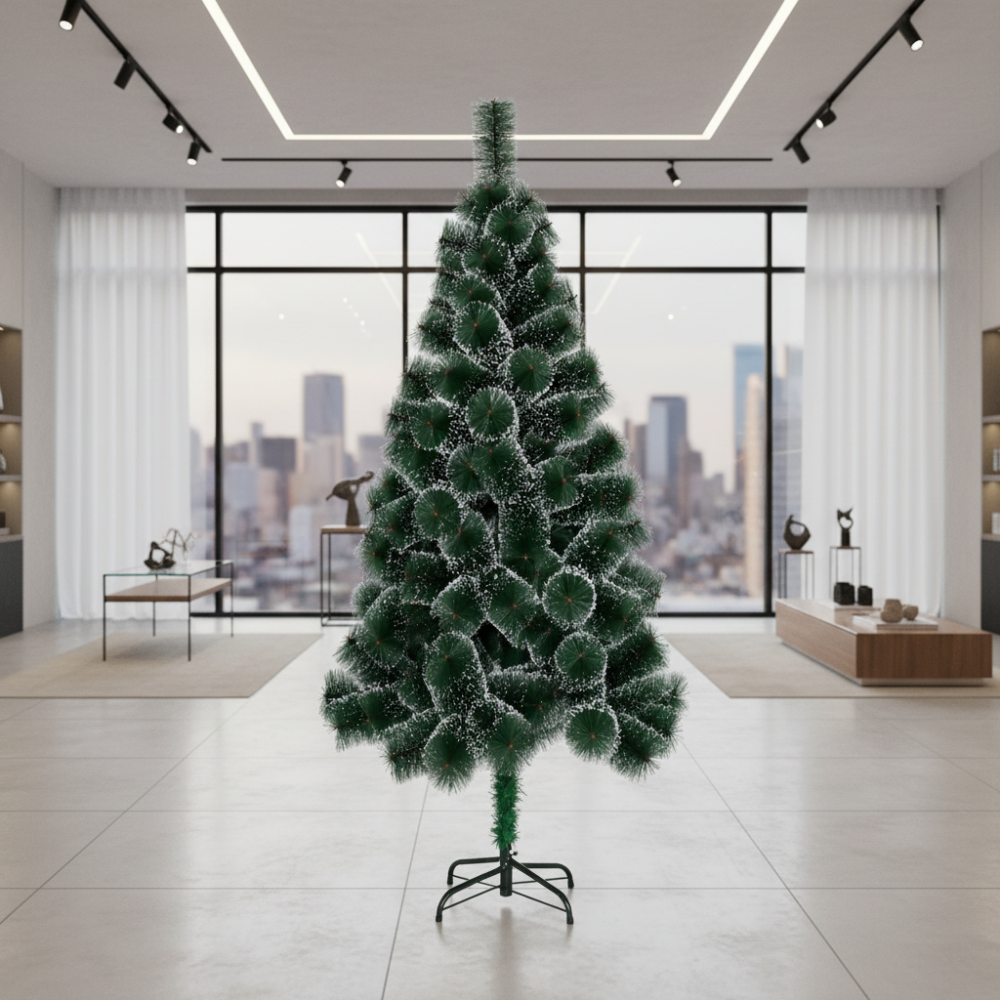 Decoratiune Brad Artificial MANIITSOQ, 210 cm, 280 varfuri, Suport Metalic, Plastic, Ace Verzi cu Varfuri Albe [2]