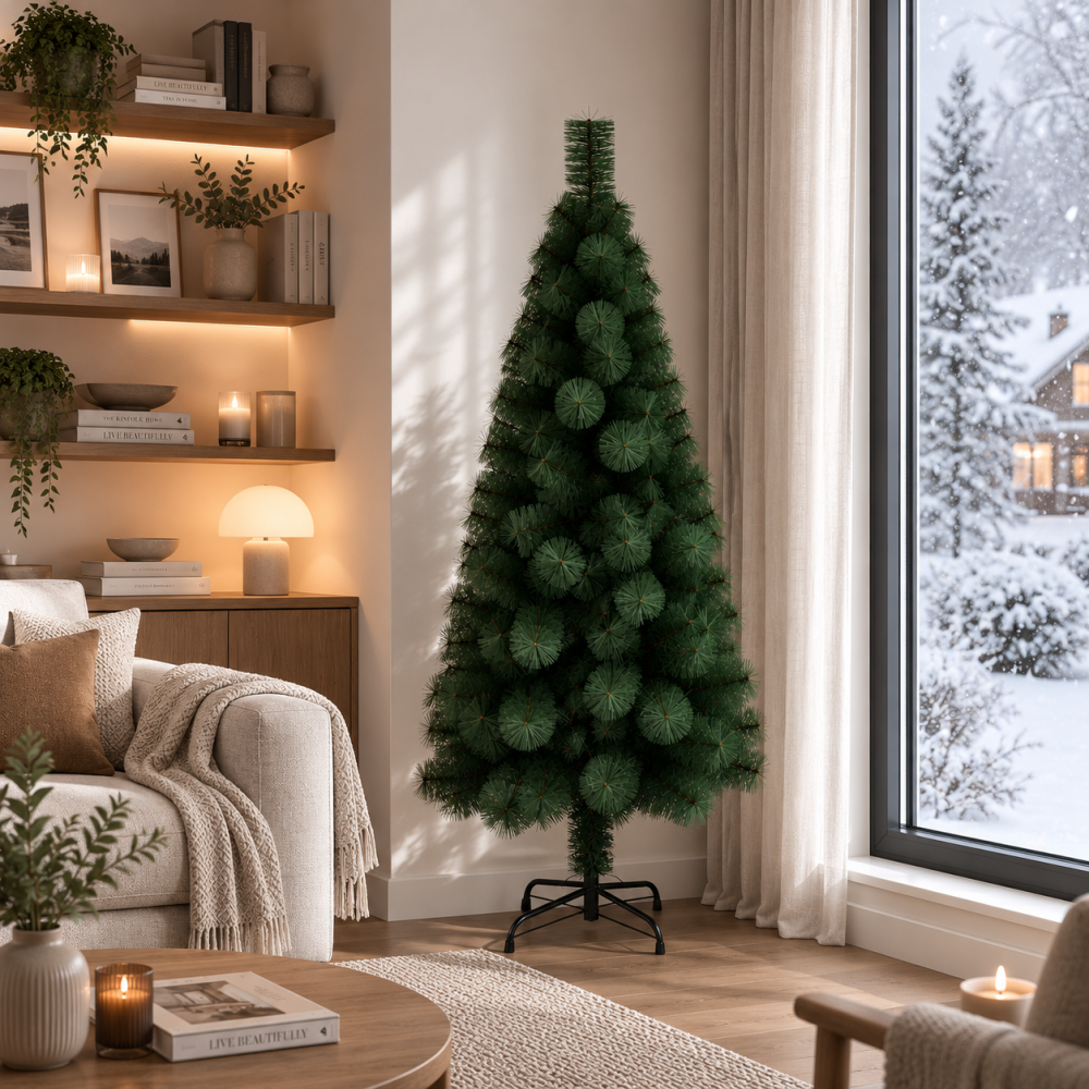 Decoratiune Brad Artificial MANIITSOQ, 210 cm, 280 varfuri, Suport Metalic, Plastic, Verde [2]
