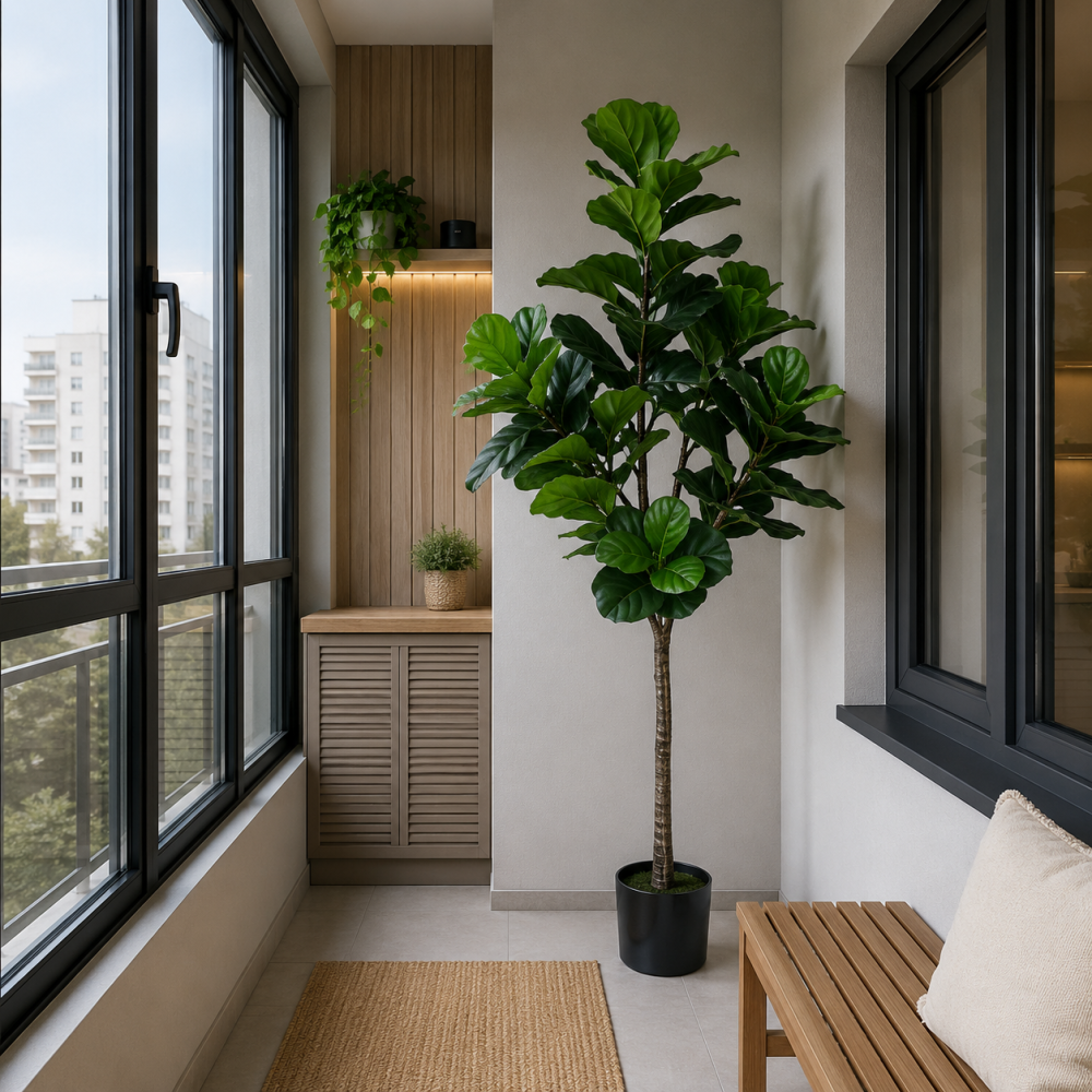 Decoratiune Ficus Lyrata, Plastic, 180 cm, Verde [3]