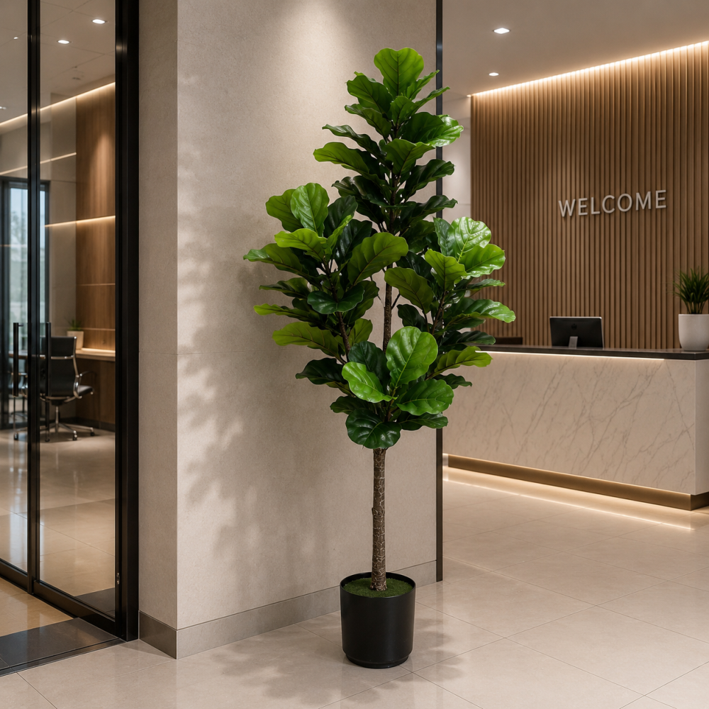 Decoratiune Ficus Lyrata, Plastic, 3 brate, 160 cm, Verde [2]