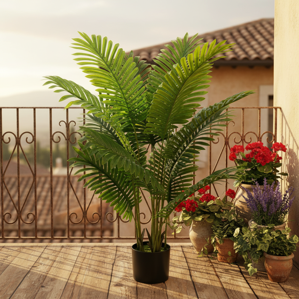 Decoratiune Palmier Areca, Plastic, 12 frunze, 120 cm, Verde [3]