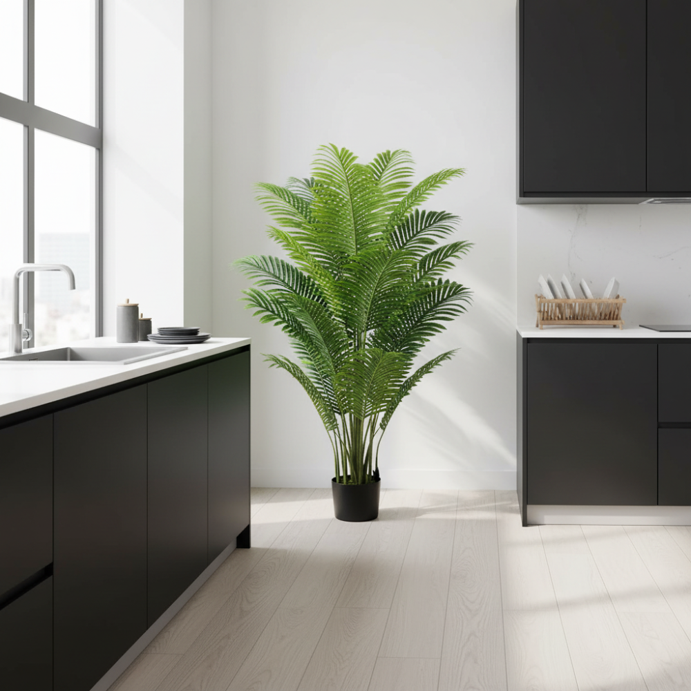 Decoratiune Palmier Areca, Plastic, 15 frunze, 150 cm, Verde [3]