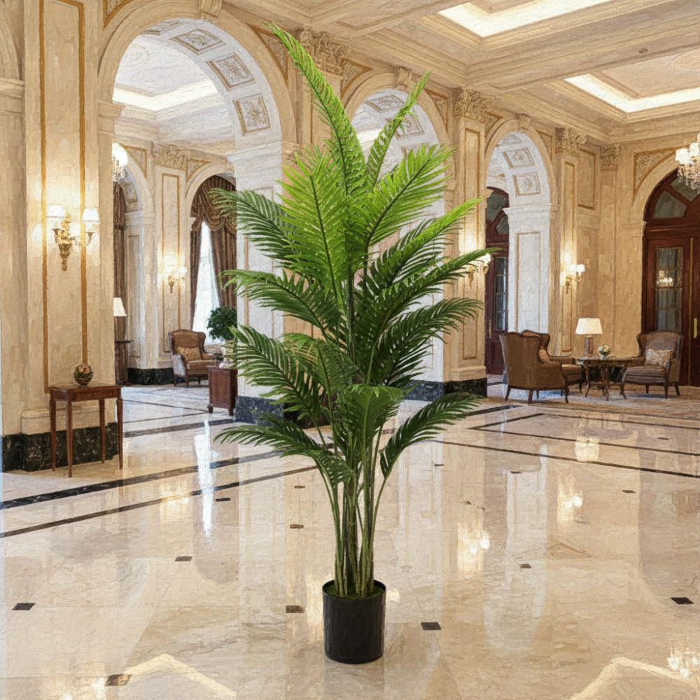 Decoratiune Palmier Areca, Plastic, 25 frunze, 190 cm, Verde [3]