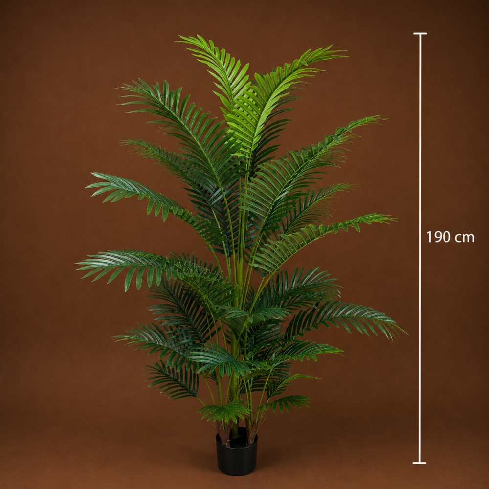 Decoratiune Palmier Kentia, 3 tulpini, Plastic, 30 frunze, 190 cm, Verde [4]