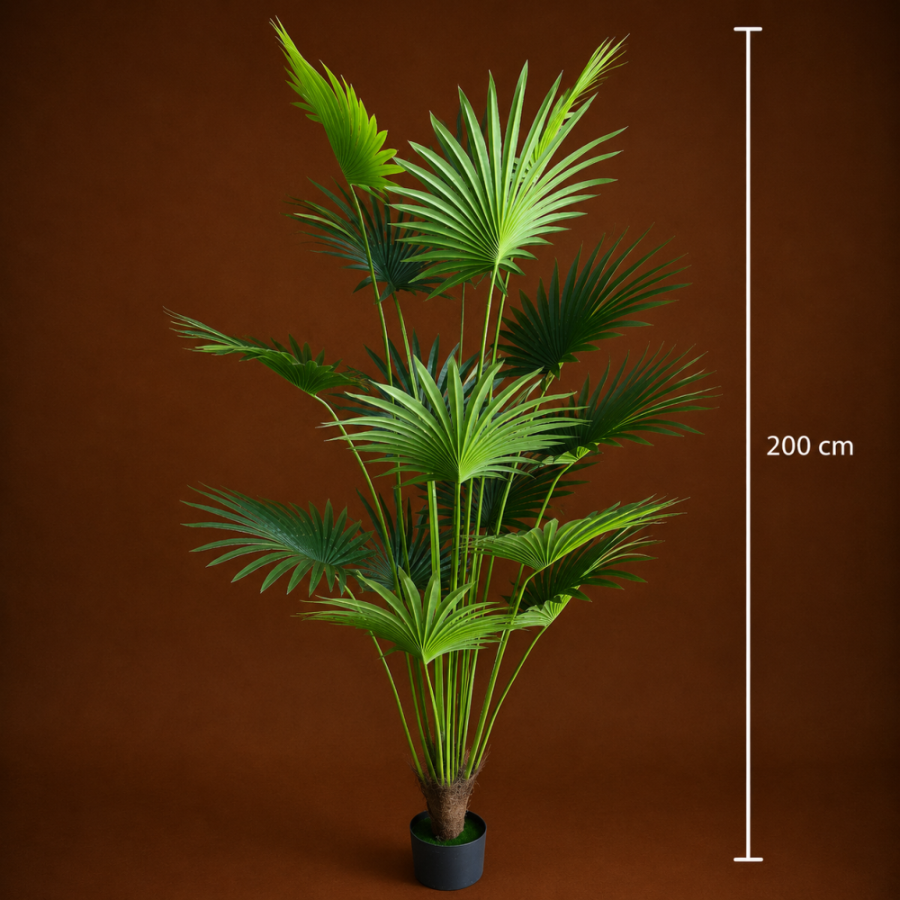 Decoratiune Palmier Livistona Evantai, 15 frunze, Plastic, 200 cm, Verde [4]