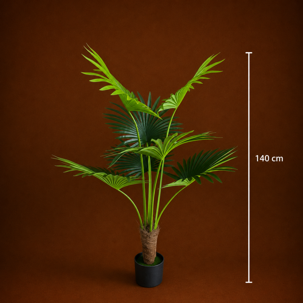 Decoratiune Palmier Livistona Evantai, 7 frunze, Plastic, 140 cm, Verde [4]