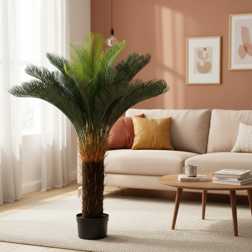 Decoratiune Palmier, Plastic, 36 frunze, 115 cm, Verde [2]