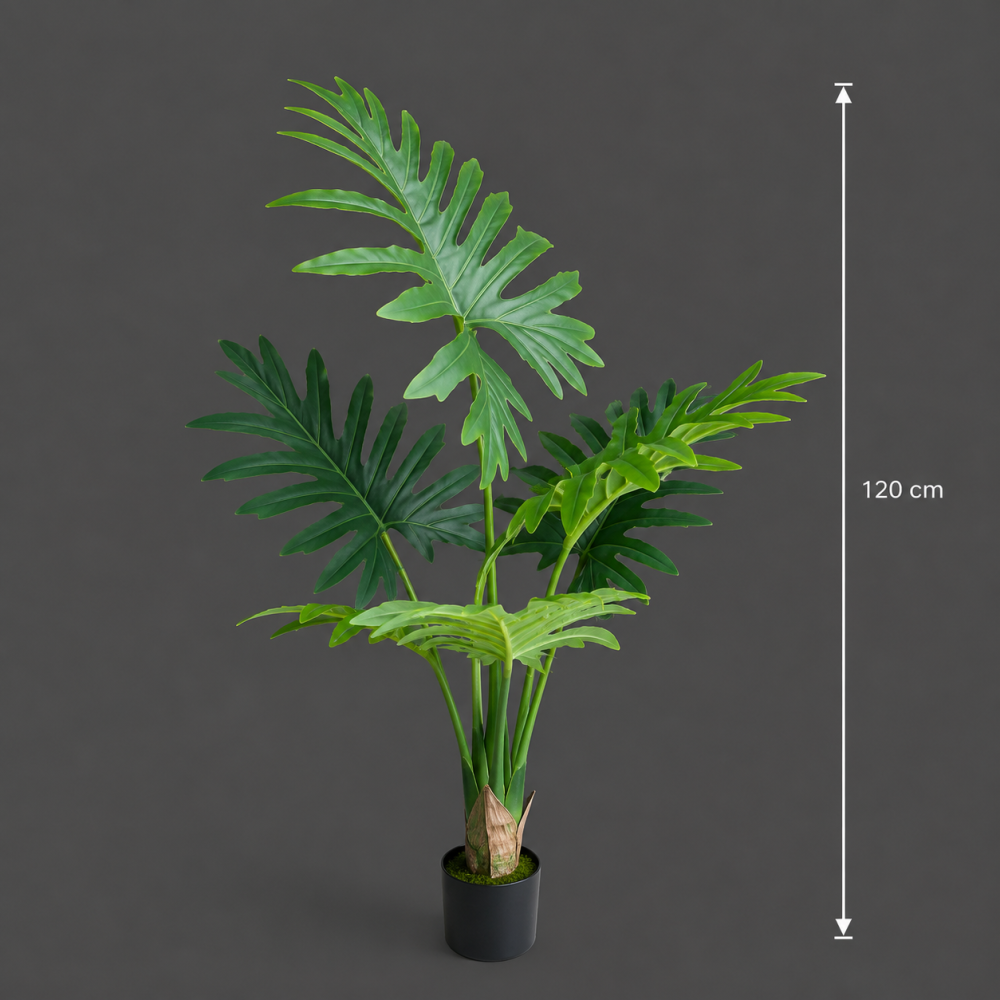 Decoratiune Thaumatophyllum Bipinnatifidum, 6 frunze, Plastic, 120 cm, Verde [4]