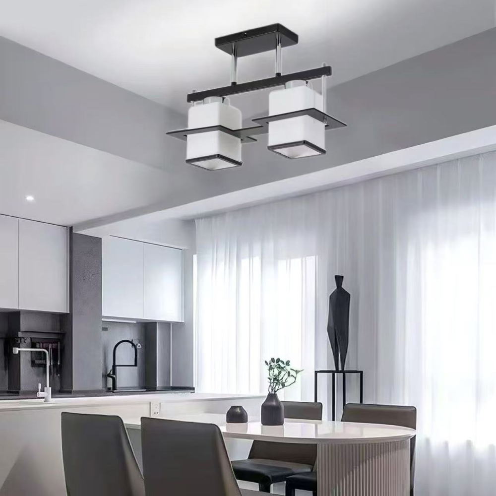 Lustra Clasica Aramis cu Lemn Abajur Patrat 2X E27 Gri Negru [3]