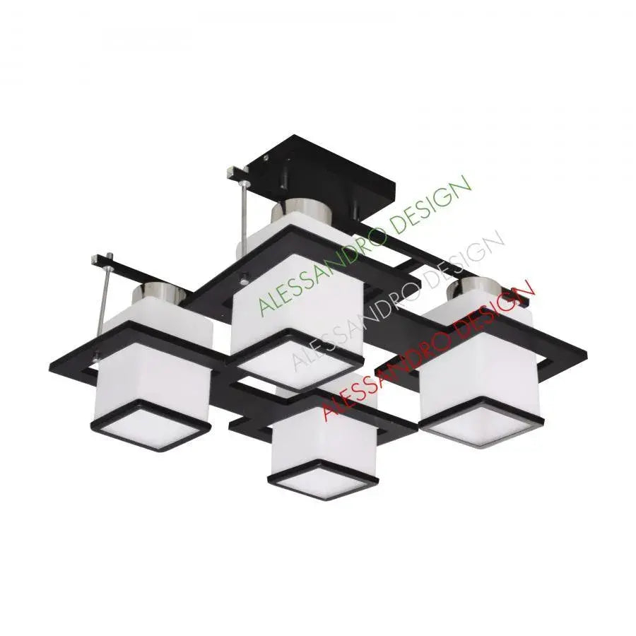 Lustra Clasica Aramis cu lemn, Abajur Patrat, 4 X Dulie E27, Alb / Negru [2]