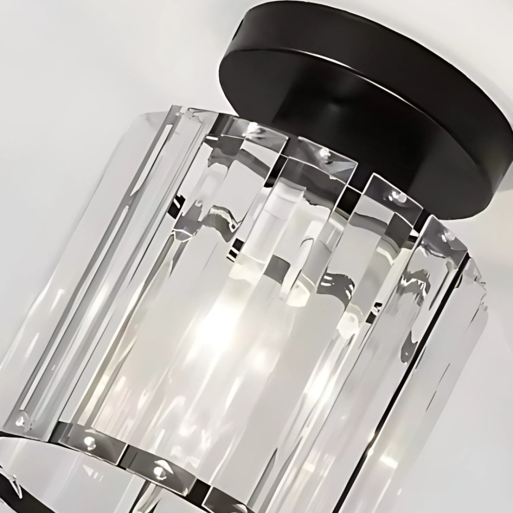 Lustra Clasica, Georgiana, 1x E27, Abajur Sticla, Negru, Metal si Sticla [2]