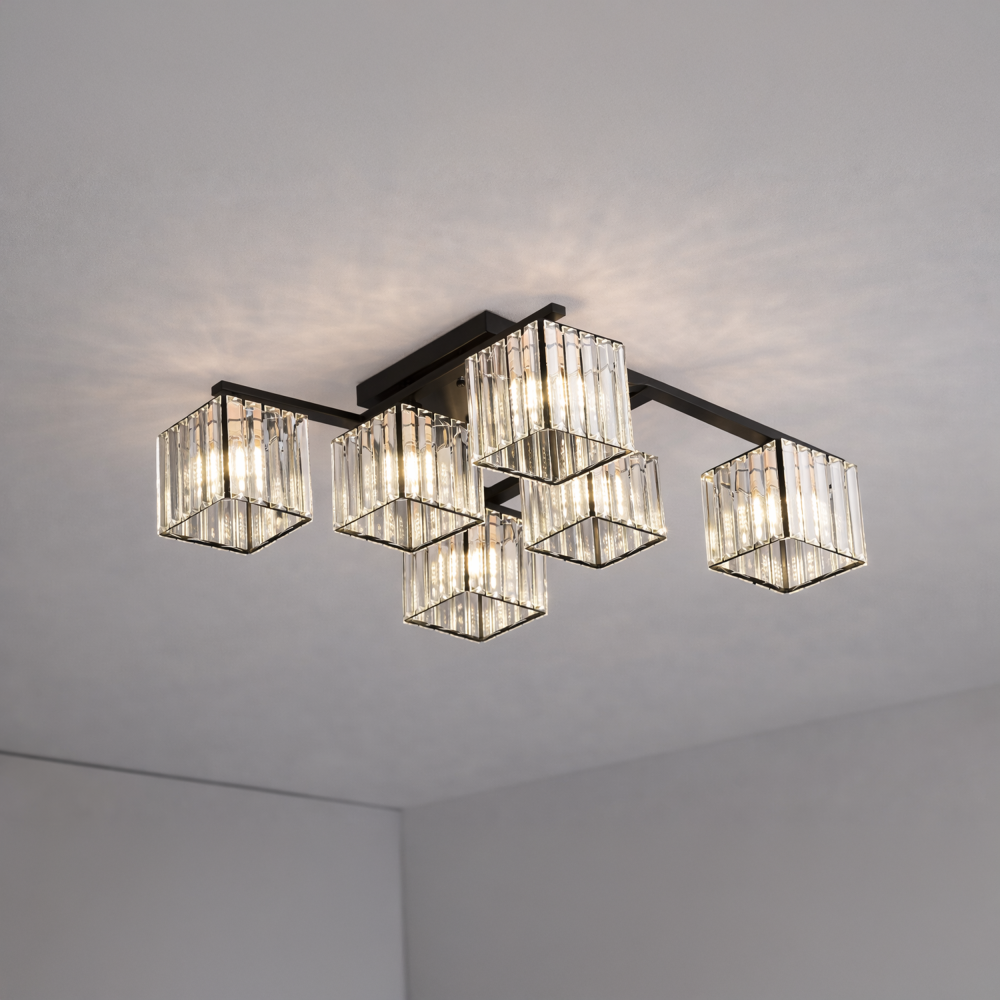 Lustra Clasica Moderna Georgiana, LC111/6BK, 6x E27, Negru, Metal si Sticla [3]