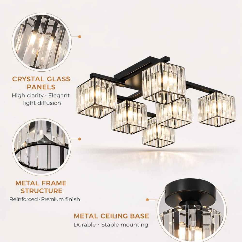 Lustra Clasica Moderna Georgiana, LC111/6BK, 6x E27, Negru, Metal si Sticla [4]