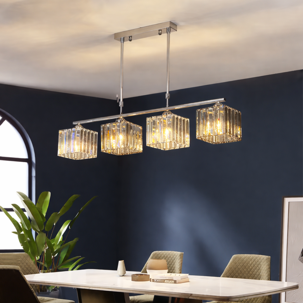 Lustra Clasica Moderna Georgiana, LC116/4, 4x E27, Crom si Sticla Cenusie, Metal si Cristal, Abajur [3]