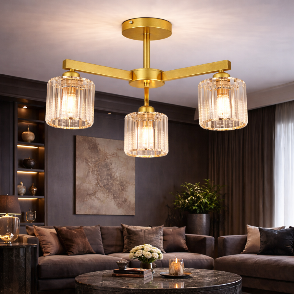 Lustra Clasica Moderna LC110/3GD cu Cristal, 3x E27, Auriu, Metal si Cristal [3]