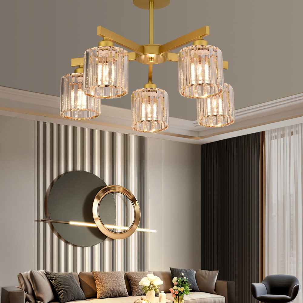 Lustra Clasica Moderna LC110/5GD cu Cristal, 5xE27, Auriu, Metal si Cristal [3]
