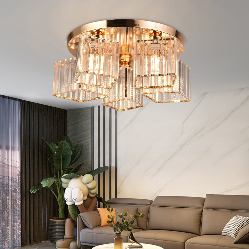 Lustra Clasica Moderna Sasha, LC117/5GD, 5x E27, Metal si Cristal, Auriu, Abajur [4]