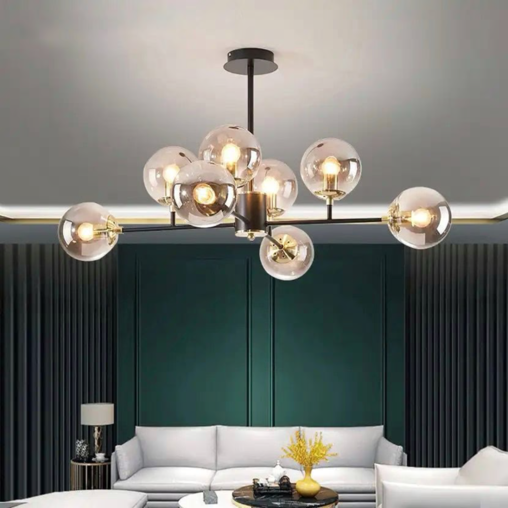 Lustra Jermija cu Abajur, 8x E27, Auriu Negru [3]