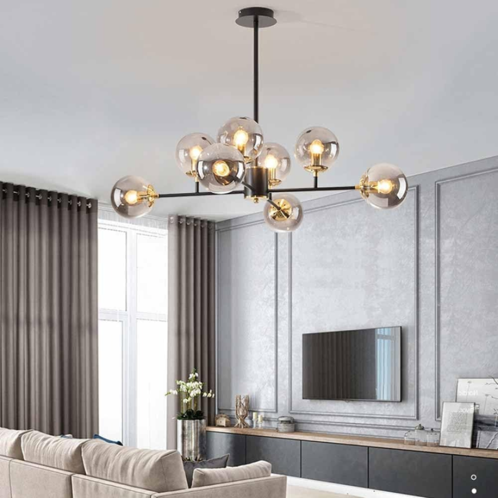 Lustra Jermija cu Abajur, 8x E27, Auriu Negru [4]