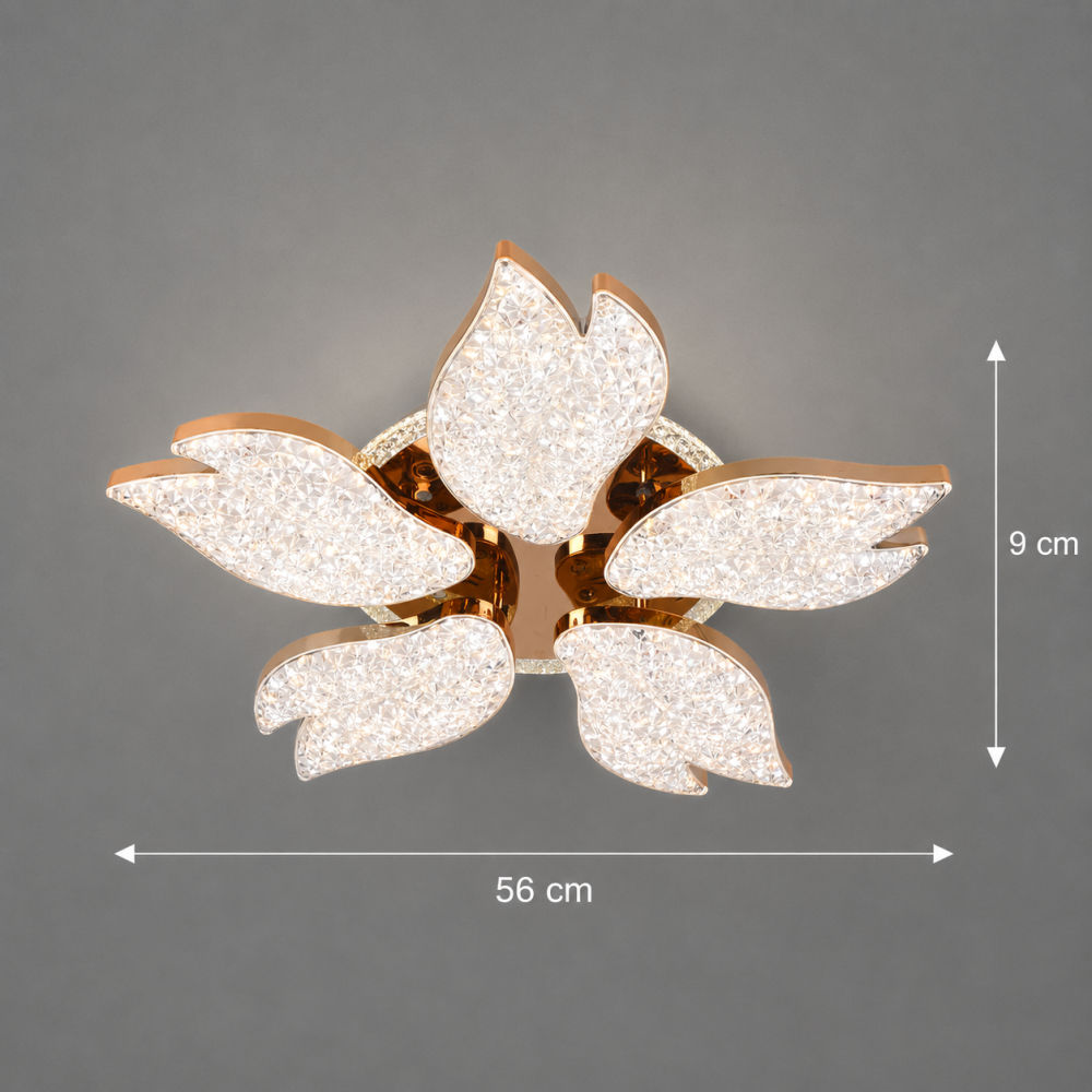 Lustra LED BLUME Magno cu telecomanda si cristal, 79W, 5 Surse, Lumina Rece/Calda/Neutra, Dimabila, Auriu [4]