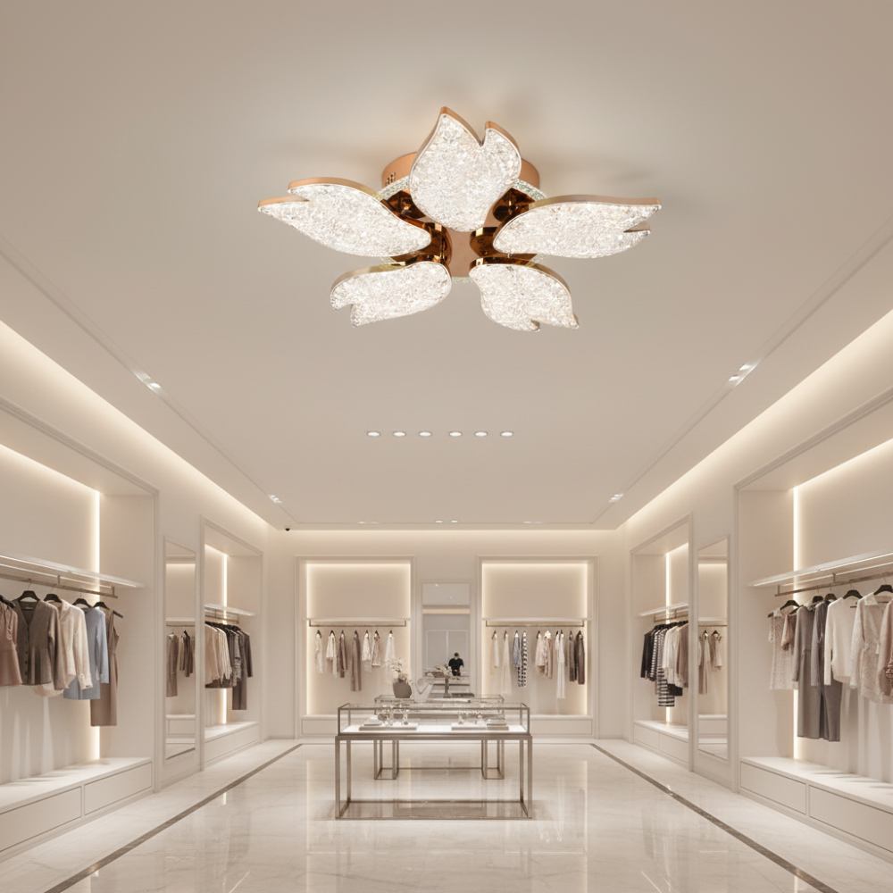 Lustra LED BLUME Magno cu telecomanda si cristal, 79W, 5 Surse, Lumina Rece/Calda/Neutra, Dimabila, Auriu [2]