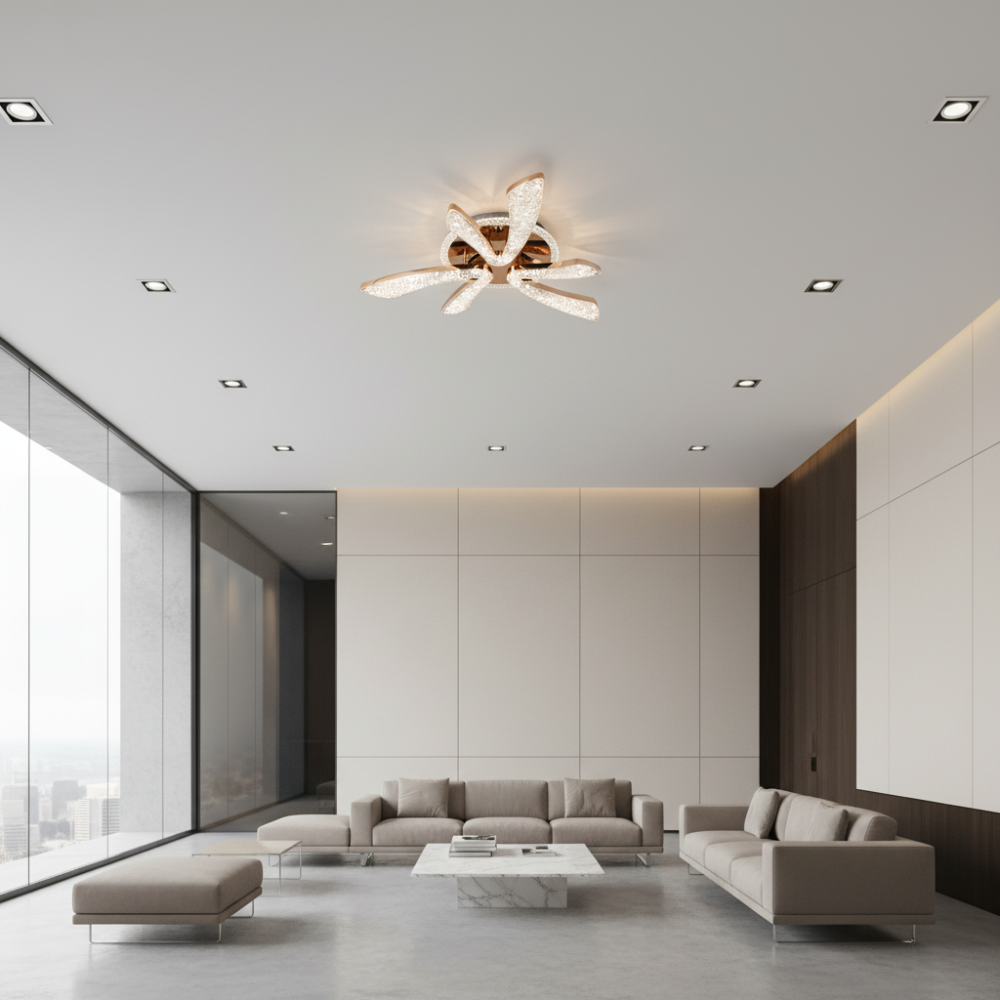 Lustra LED CHARM Eleganza cu telecomanda si cristal, 44W, Ø50cm, 3 Surse, Lumina Rece/Calda/Neutra, Dimabila, Auriu [2]