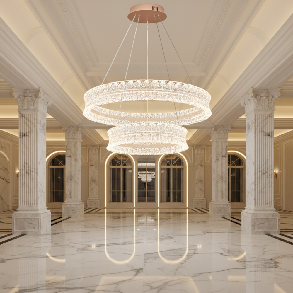 Lustra LED Cristal cu telecomanda, 118W, Lumina Calda/Neutra/Rece, Φ60 cm, Inaltime Reglabila, Metal si Cristal, Auriu [4]