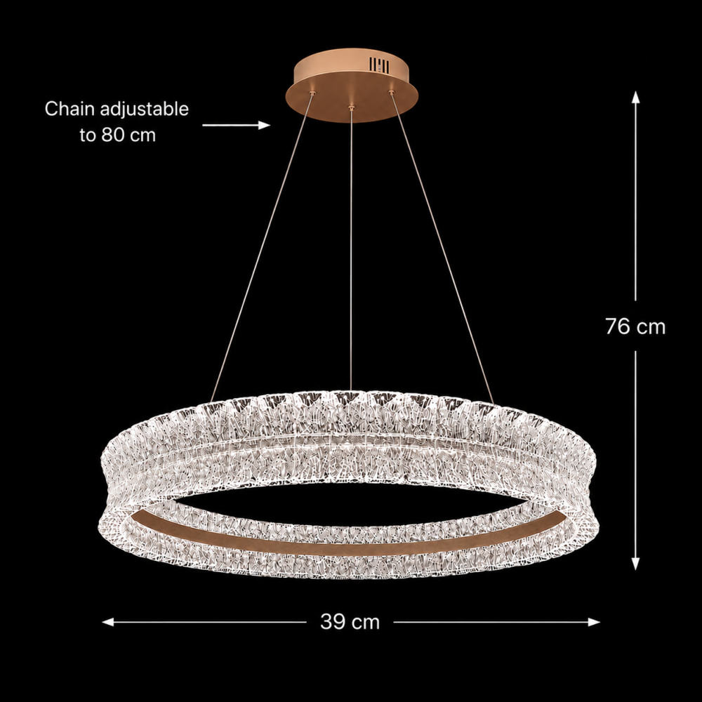 Lustra LED Cristal cu telecomanda, 49W, Lumina Calda/Neutra/Rece, Φ40 cm, Inaltime Reglabila, Metal si Cristal, Auriu [4]