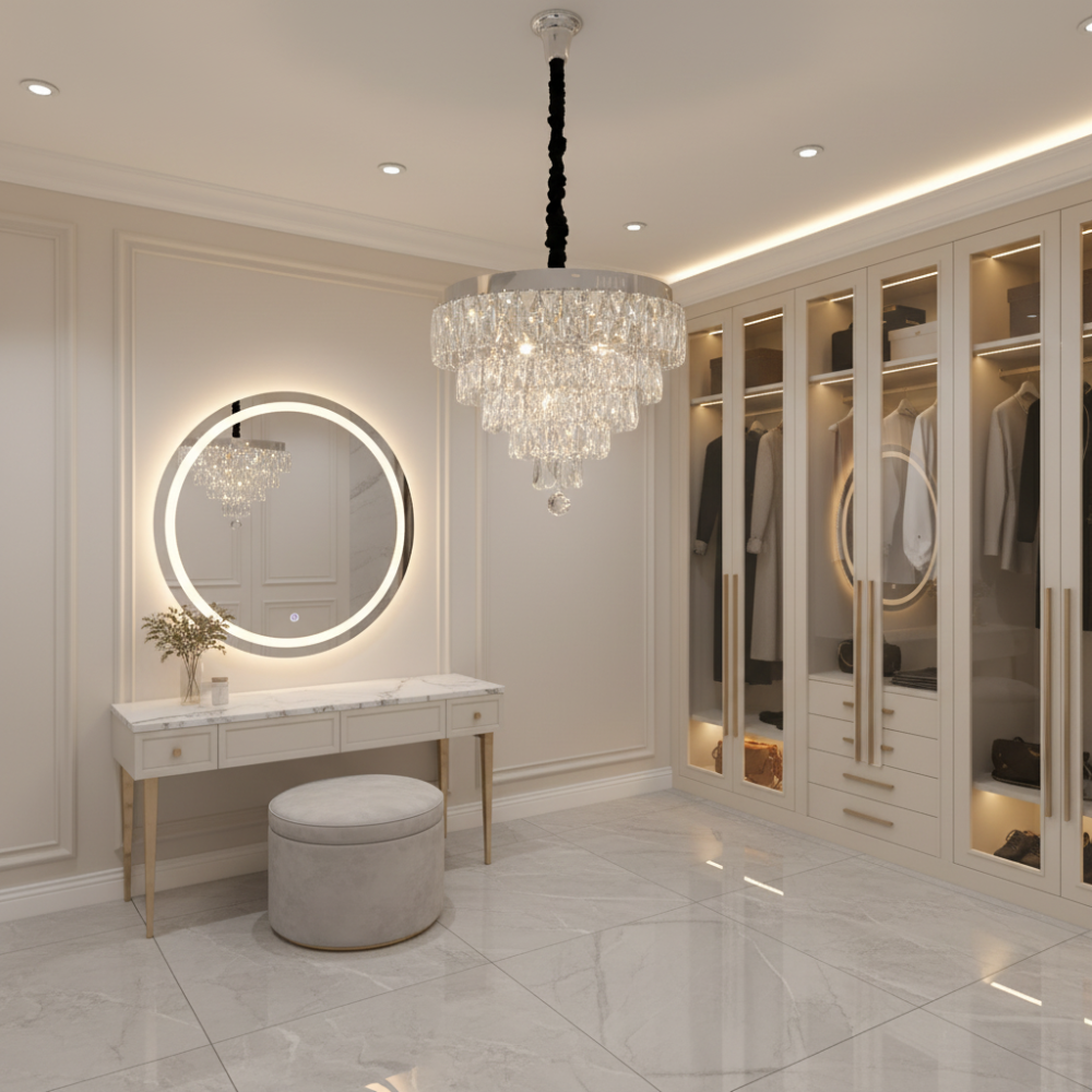 Lustra LED Cristal RIGO cu telecomanda Petito Diametru 30cm, Crom Lucios, Inaltime Reglabila, Metal si Cristal [3]