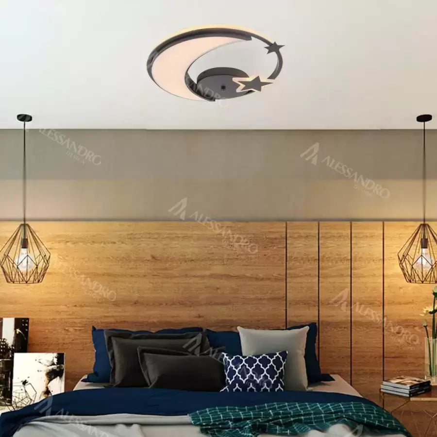 Lustra LED cu telecomanda ALYONA 44W, Luna si Stea, lumina Rece/Calda/Neutra, Dimabila, Negru [2]