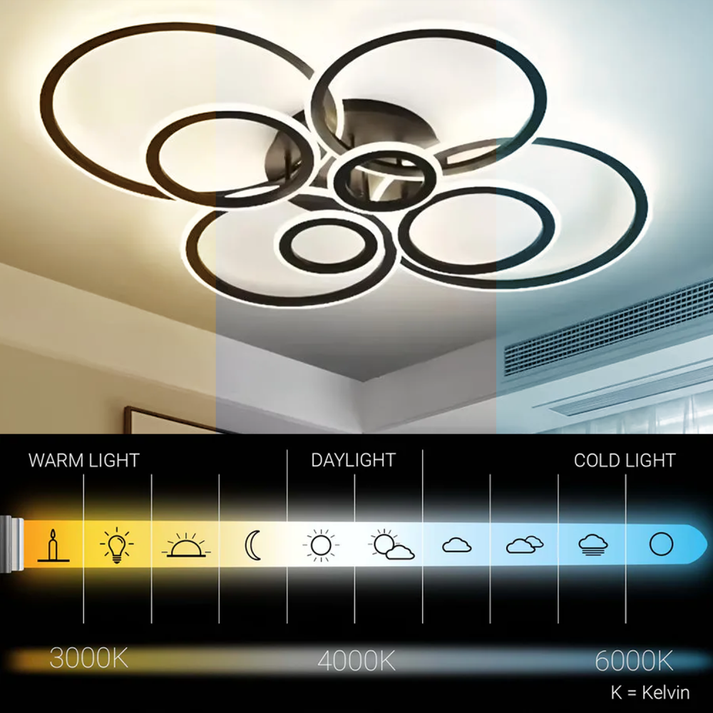 Lustra LED cu telecomanda BETTY 127W, 8 Cercuri, lumina Rece/Calda/Neutra, Dimabila, Negru [3]