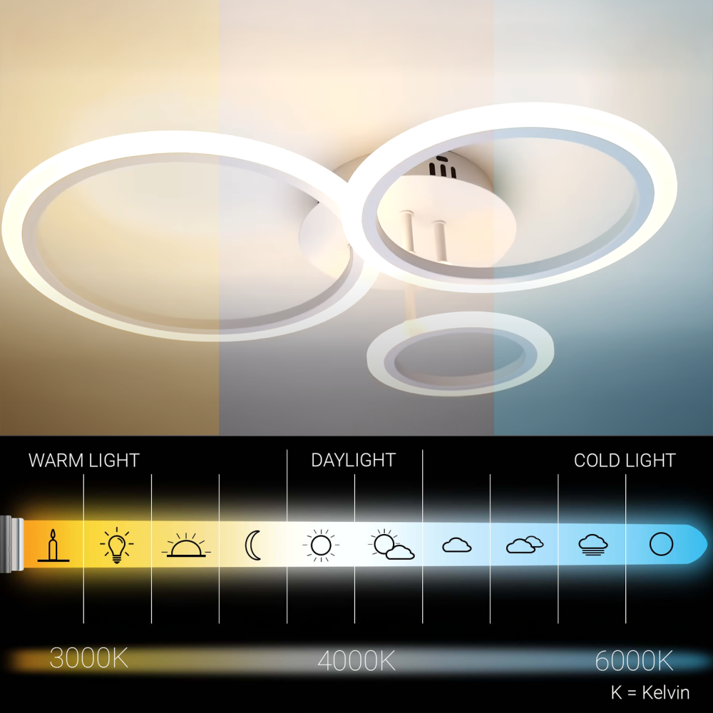 Lustra LED cu telecomanda BETTY 40W, 3 Cercuri, lumina Rece/Calda/Neutra, Dimabila, Alb, Metal si Acril [3]